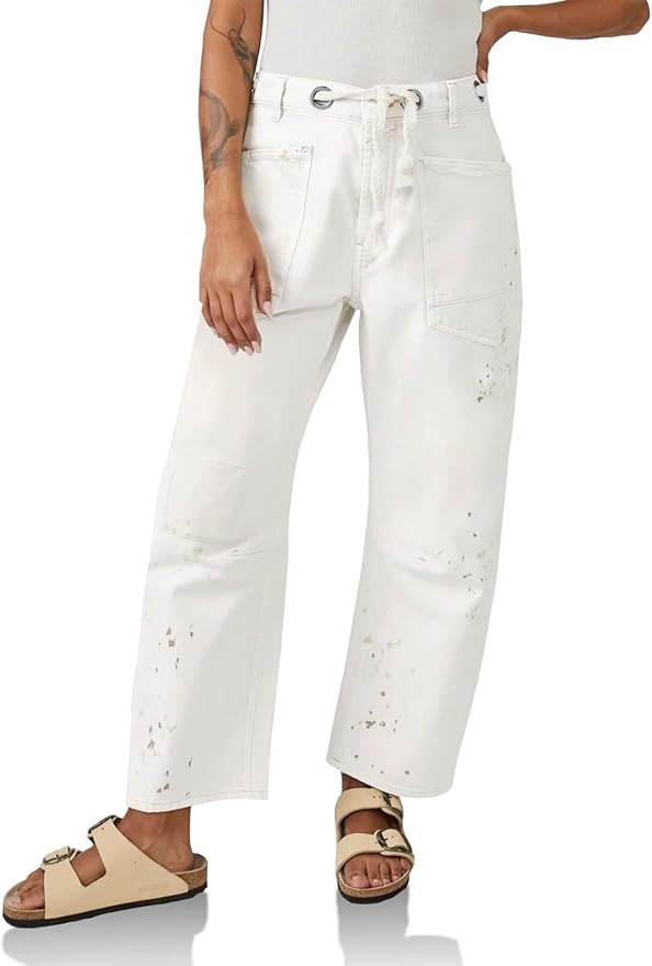 Cicy Bell Womens Baggy Barrel Horseshoe Jeans Wide Leg Drawstring Vintage Denim Pants with Front ... | Amazon (US)