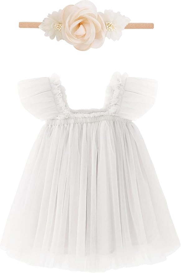 Baby Girl First Birthday Outfit Smash Cake 1st Birthday Dress with Flower Headband | Amazon (US)