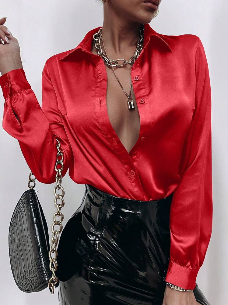 Satin Long Sleeve Shirt | SHEIN