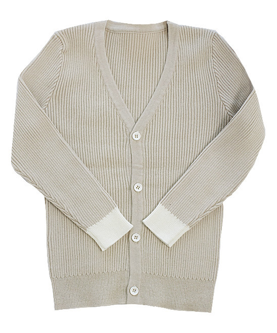 Little Cocoon Boys' Cardigans Stone - Stone Ribbed V-Neck Cardigan - Boys | Zulily