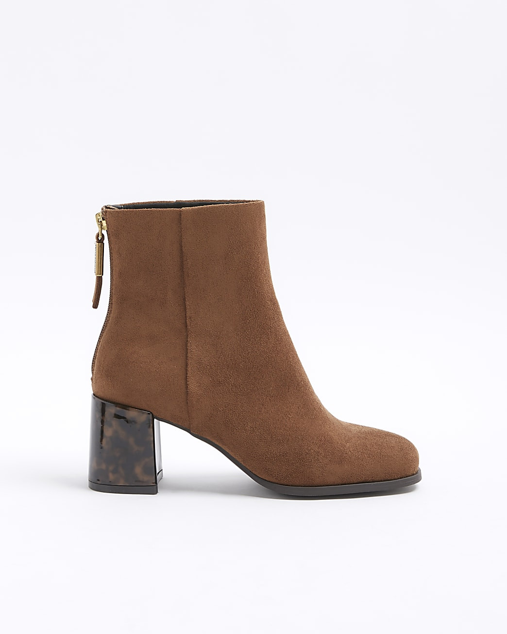 Brown wide fit suedette block heeled boots | River Island UK & IE