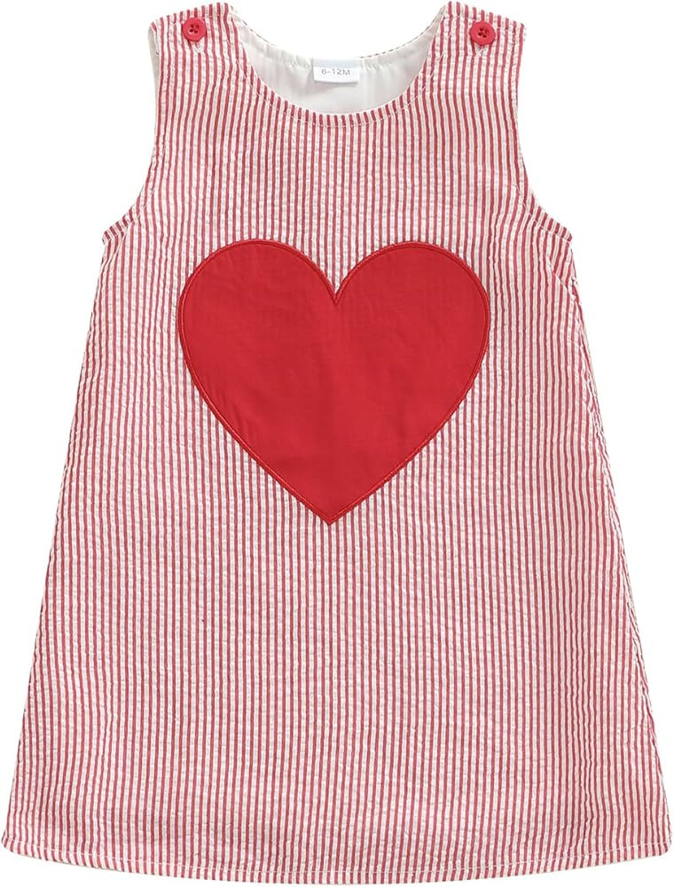 Toddler Baby Girl Valentines Day Outift Heart Print Dress Striped Sleeveless Tank Dress Infant Cl... | Amazon (US)