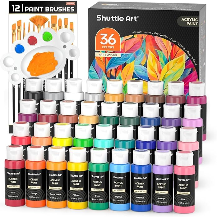 Shuttle Art Acrylic Paint, 36 Colors Acrylic Paint Set with Brushes & Palette, 2oz/60ml Bottles, ... | Amazon (US)