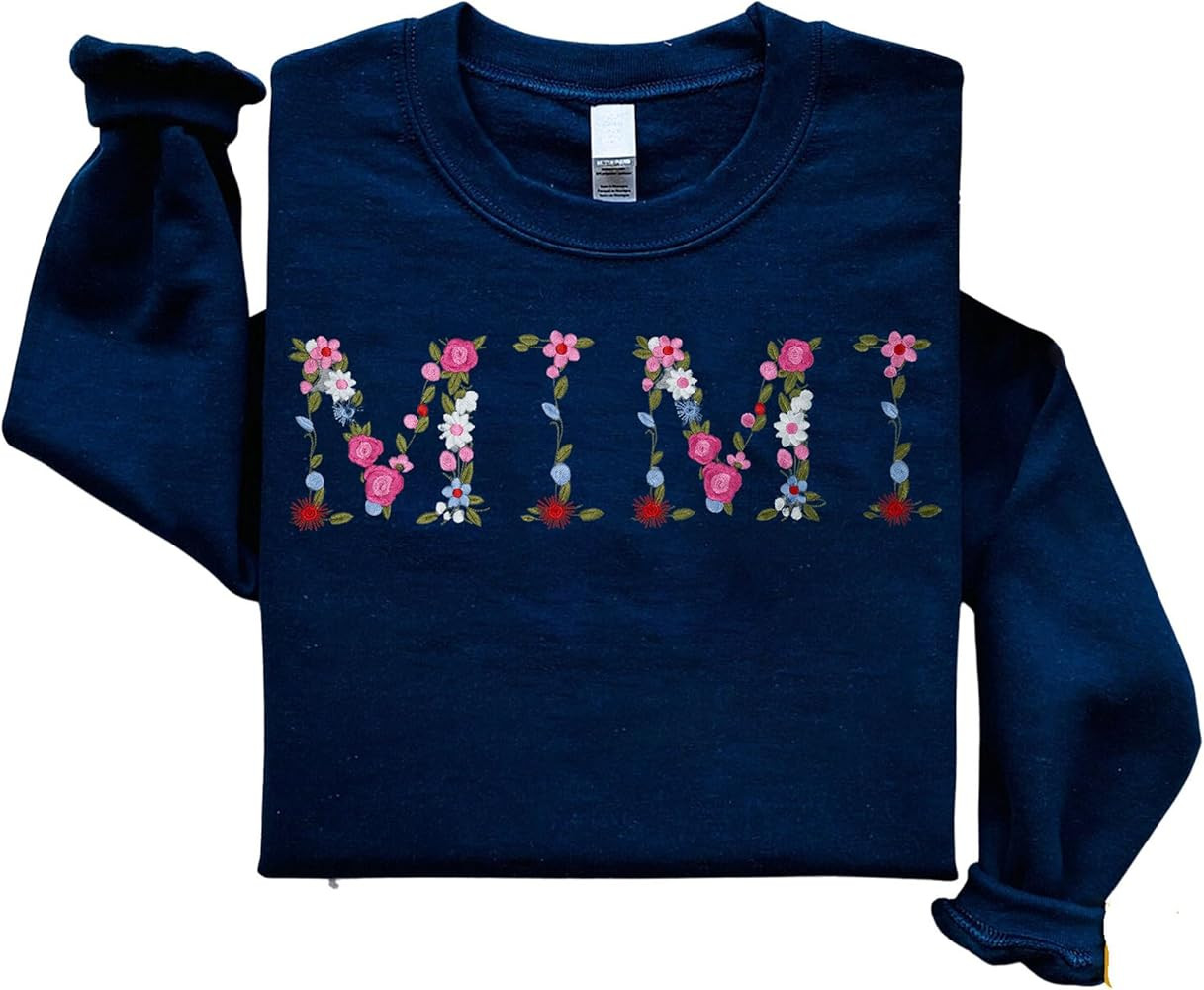 Regamor Embroidery Mimi Sweatshirts For Women Gift Sweatshirt From Grandkids Mimi Flower Grandma ... | Amazon (US)