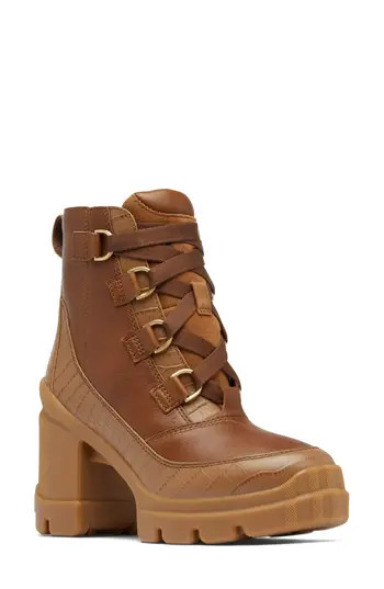 SOREL Caribou X Waterproof Lace-Up Block Heel Bootie in Velvet Tan/Tobacco at Nordstrom Rack, Size 7 | Nordstrom Rack