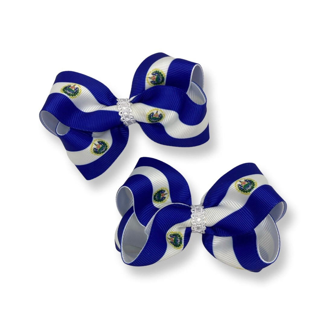 El Salvador Heritage Bows | El Salvador Hair Clips | El Salvador | Heritage Day Hair Bows | Handm... | Etsy (US)