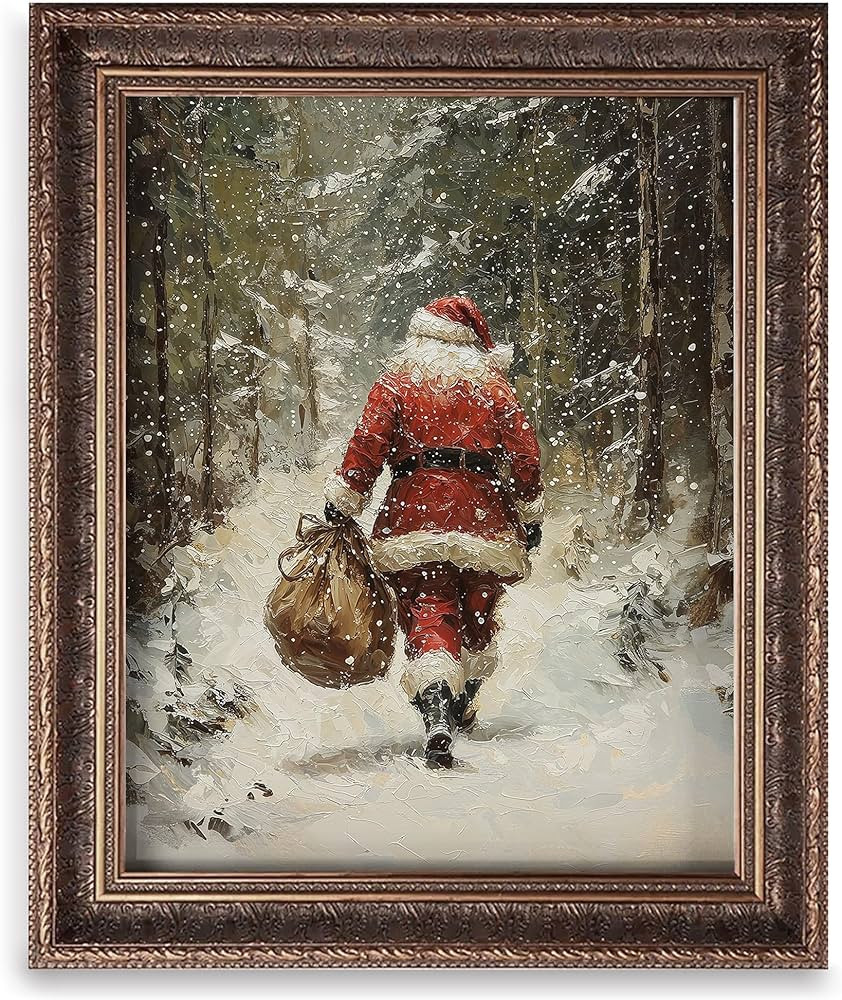 Vintage Christmas Tree Painting Print, Santa Claus Christmas Art Print, Antique Holiday Winter Wa... | Amazon (US)