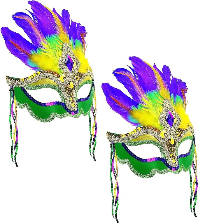 Wittocs 2 Pack Mardi Gras Mask Feathers Venetian Masquerade Mask for Carnivals Halloween Cosplay ... | Amazon (US)