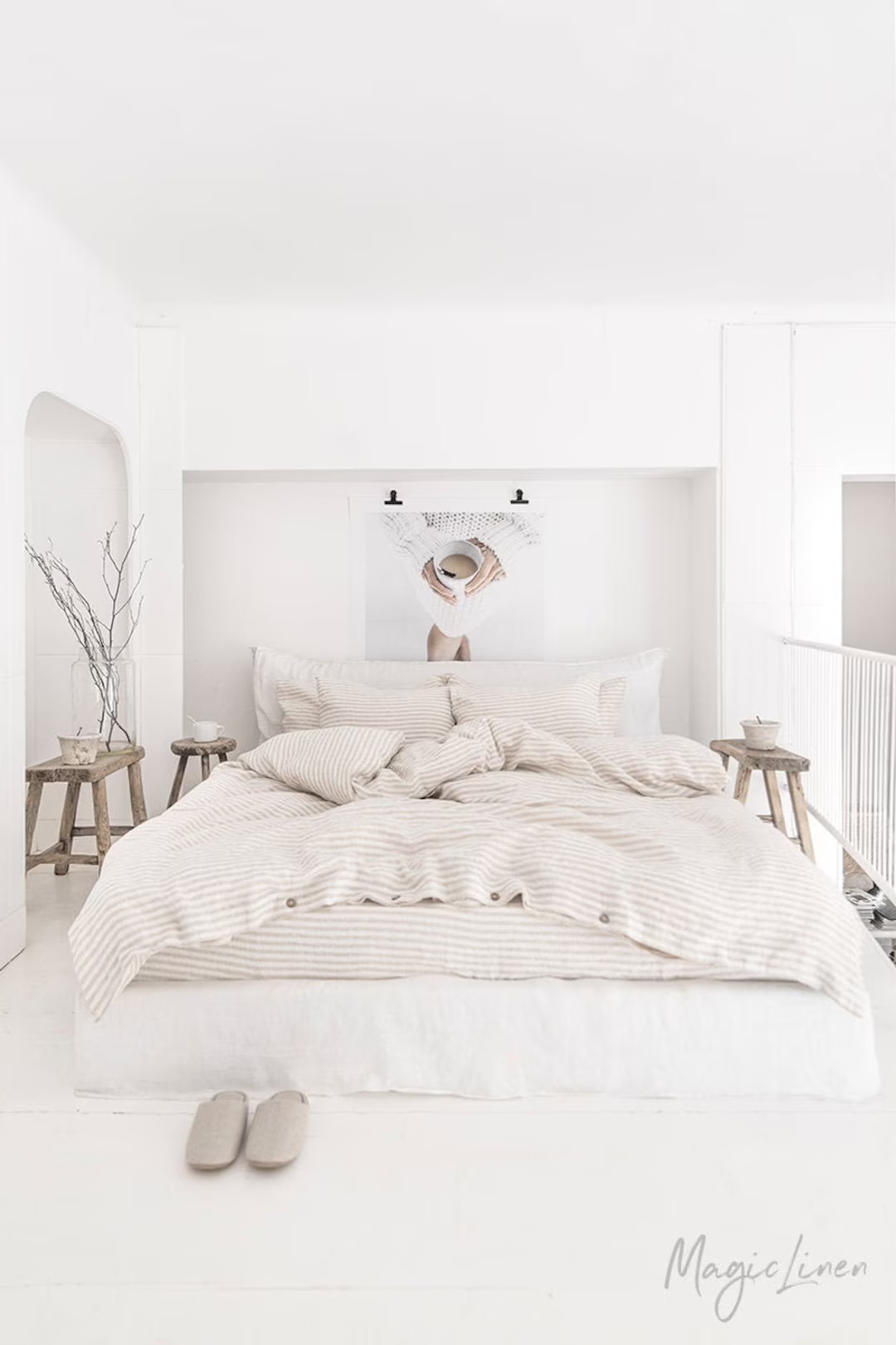 Natural Striped Linen Bedding Set. Linen Duvet Cover With 2 Pillowcases. King / Queen Duvet Set -... | Etsy (US)