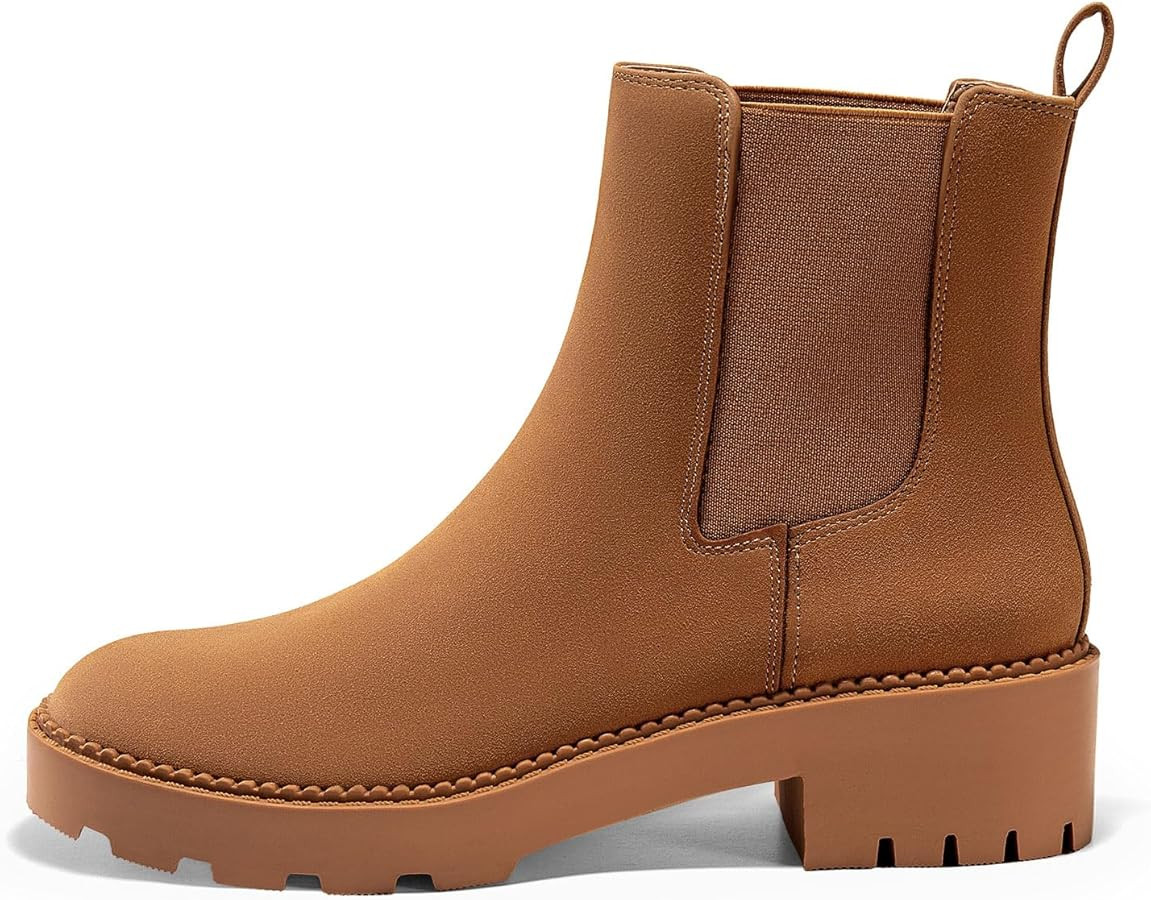 Coutgo Womens Platform Chunky Low Heel Slip on Chelsea Boots Suede Elastic Ankle Boots | Amazon (US)