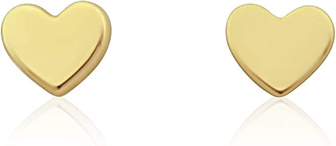 14K Yellow Gold Tiny Heart Stud Earrings - 0.16in | Amazon (US)