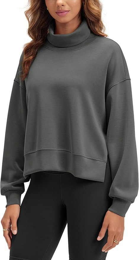 ODODOS Modal Soft Split Hem Turtleneck Sweatshirts for Women Long Sleeve Casual Pullover Top | Amazon (US)