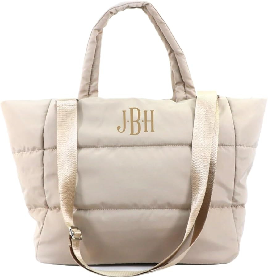 Personalized Puffer Tote – Monogrammed Metallic Tote Bag for Women, Travel or Everyday Use, Han... | Amazon (US)