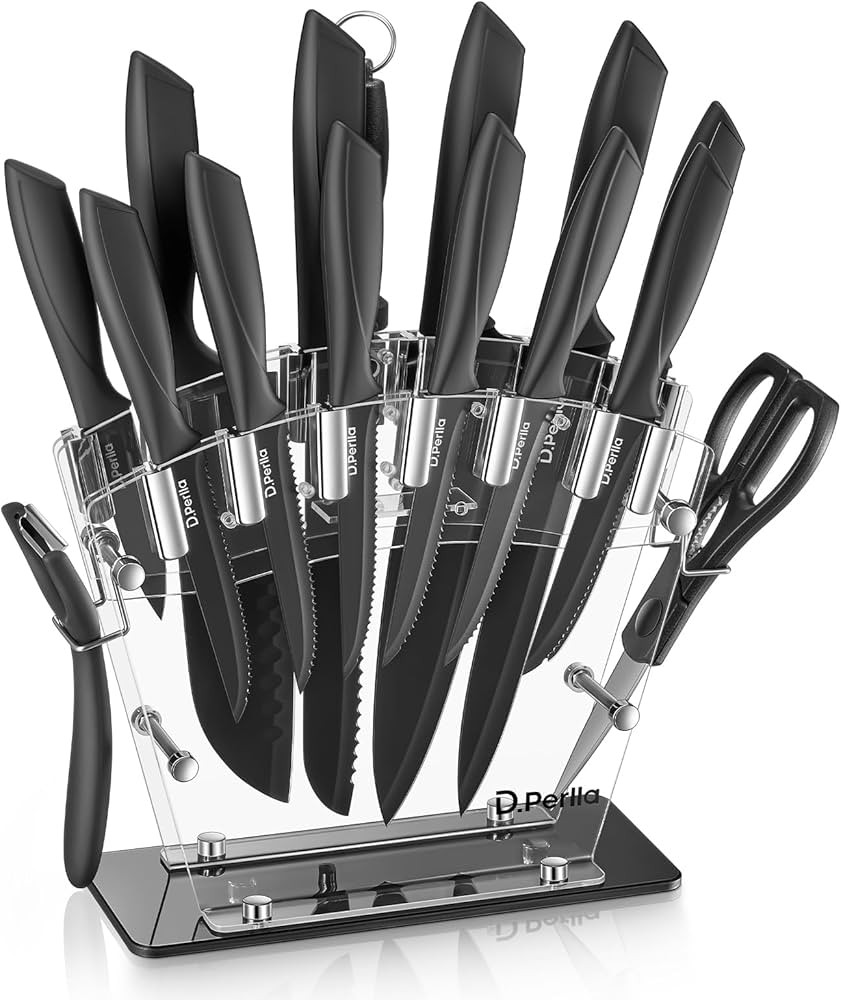 Knife Set, D.Perlla 16 Pieces Black Kitchen Knife Set with Acrylic Stand, High Carbon Stainless S... | Amazon (US)