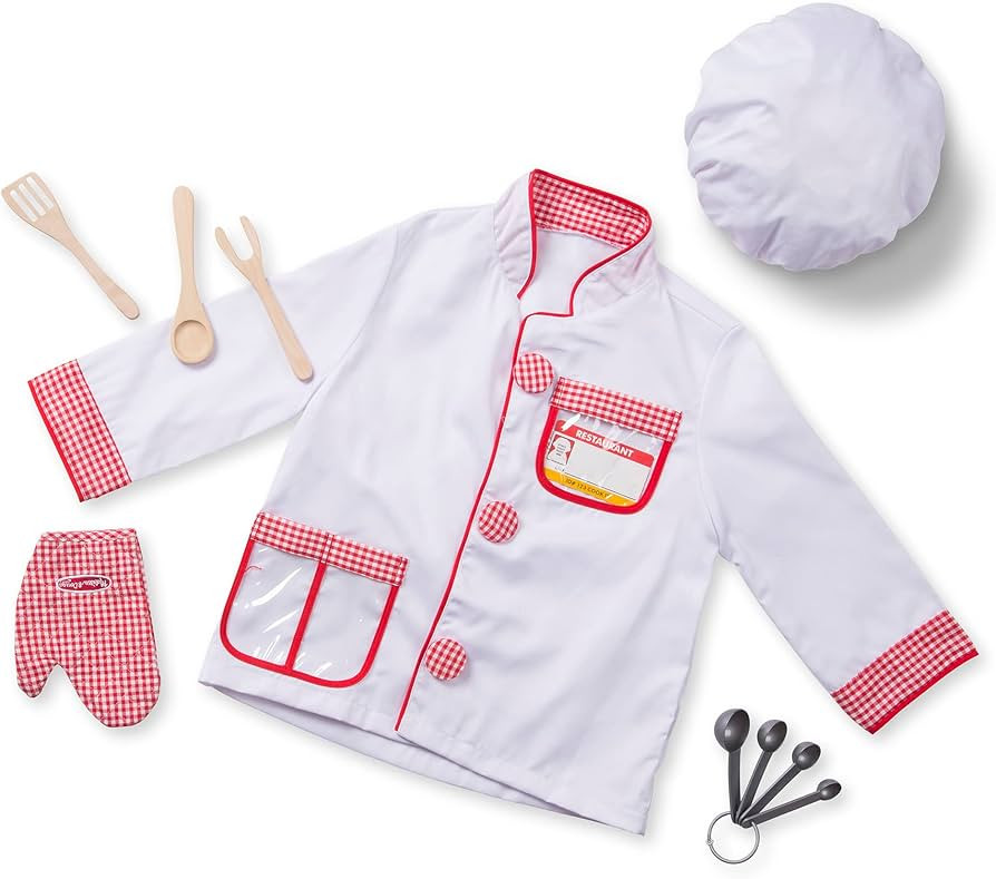Melissa & Doug Chef Role Play Costume Set With Accessories - Pretend Chef Outfit For Kids Ages 3+ | Amazon (US)