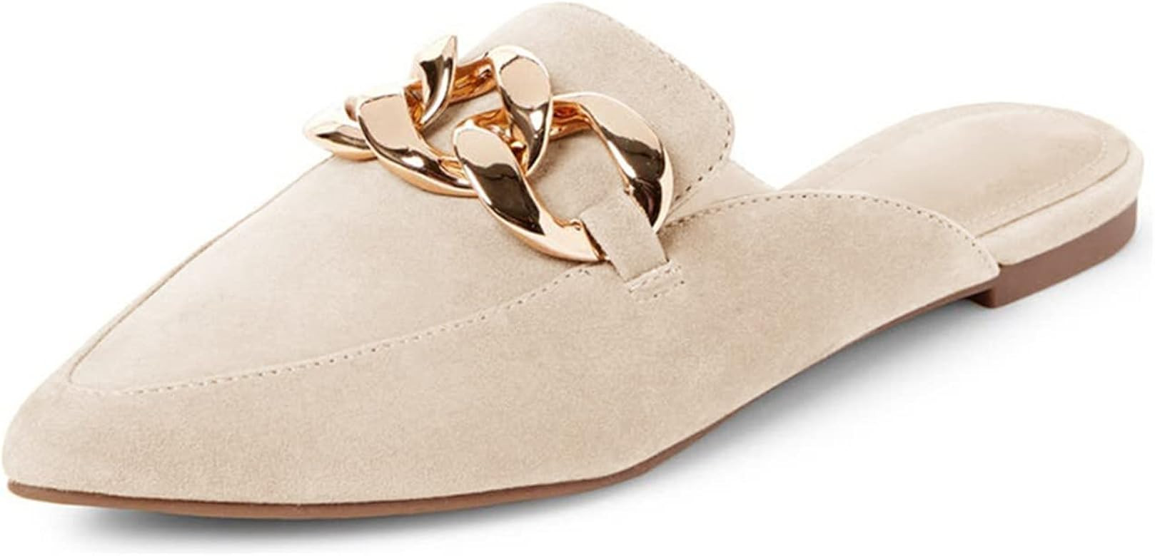 Mskilder Mules for Women Flats Metal Chain Pointed Toe Slip-on Backless Loafers Slides Flat Shoes | Amazon (CA)