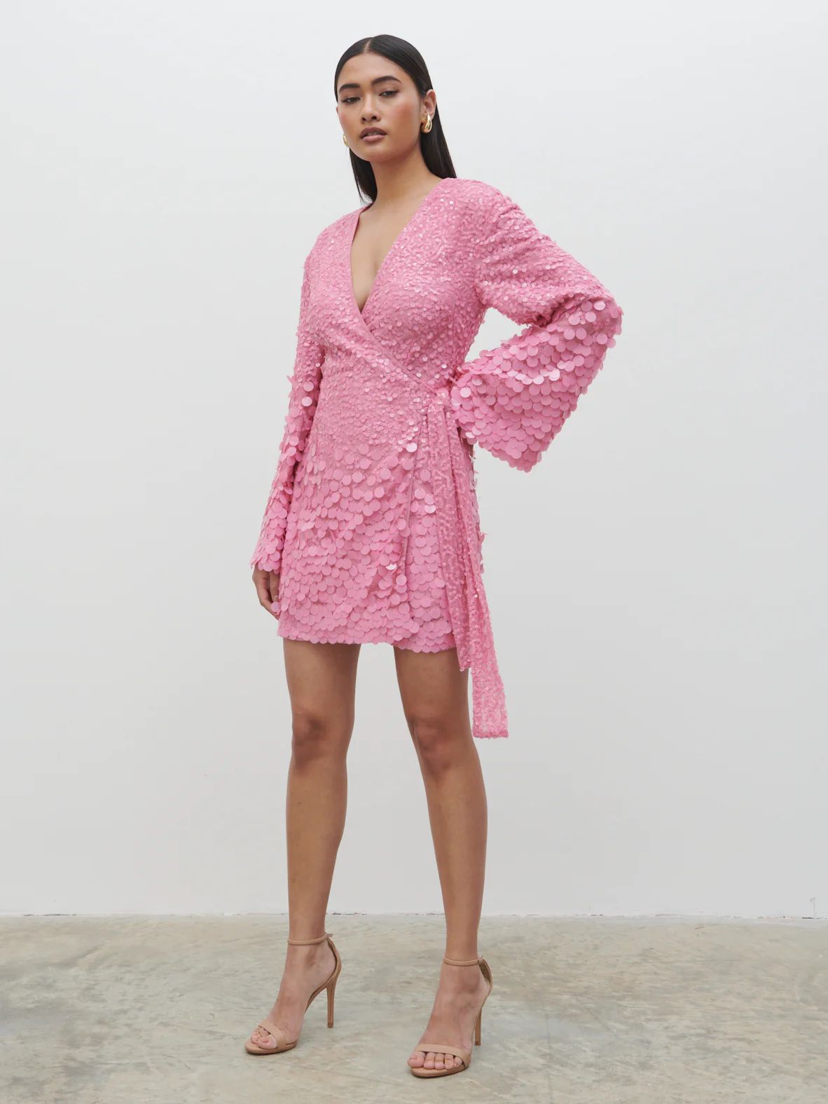 Provence Wrap Sequin Dress - Pink | Pretty Lavish (UK)