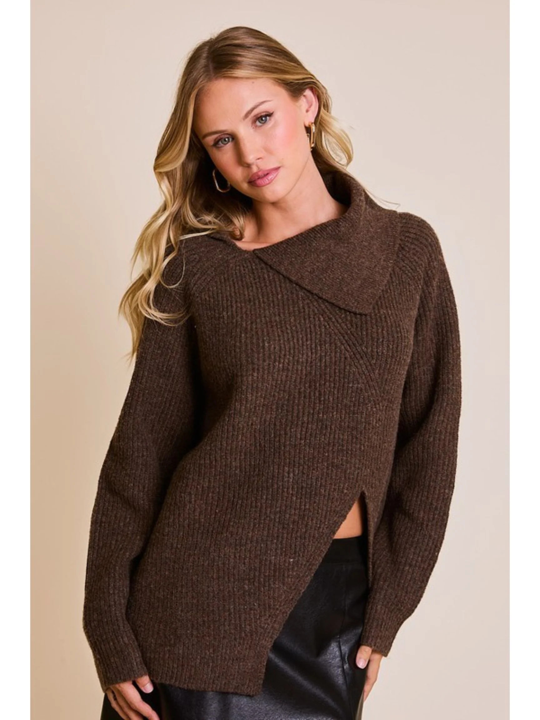 Chocolate Cut Out Ribbed Sweater | The Native One