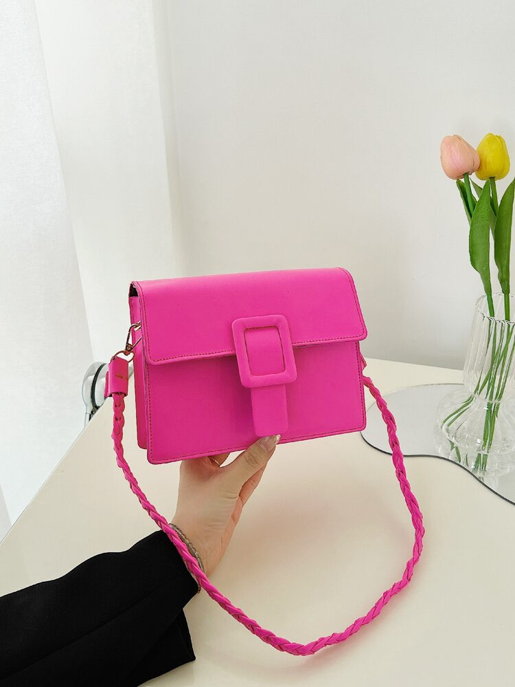 Mini Buckle Decor Braided Strap Flap Square Bag | SHEIN