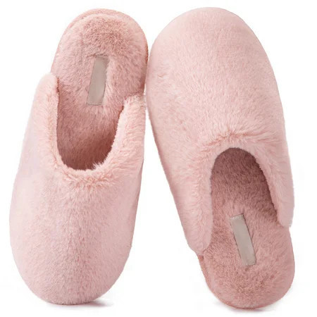 Snug Leaves Women's Fuzzy House Memory Foam Slippers Cute Furry Leopard Print Faux Fur Lined Closed Toe Indoor Slides Bedroom Slip On Shoes Pink,9/10 US | Walmart (US)