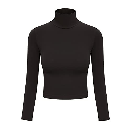 Black Turtleneck for Women Crop Tops Long Sleeve Turtleneck Basic Soft Slim Fit Mock Neck Tops Carbon Black XXL | Amazon (US)