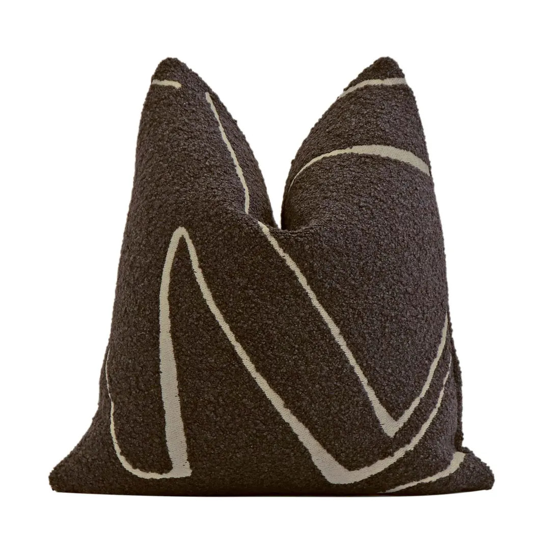 Kelly Wearstler Graffito BOUCLÉ Ebony Pillow Cover, Dark Chocolate Brown Black and Tan Cushion S... | Etsy (US)