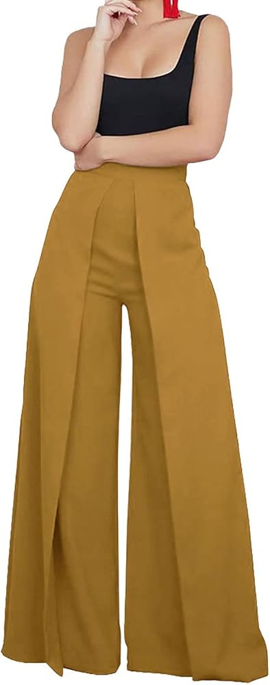 Women Elegant Palazzo Pants Solid Color Casual Loose Wide Leg Trousers Straight Pants Flowy Drape... | Amazon (US)