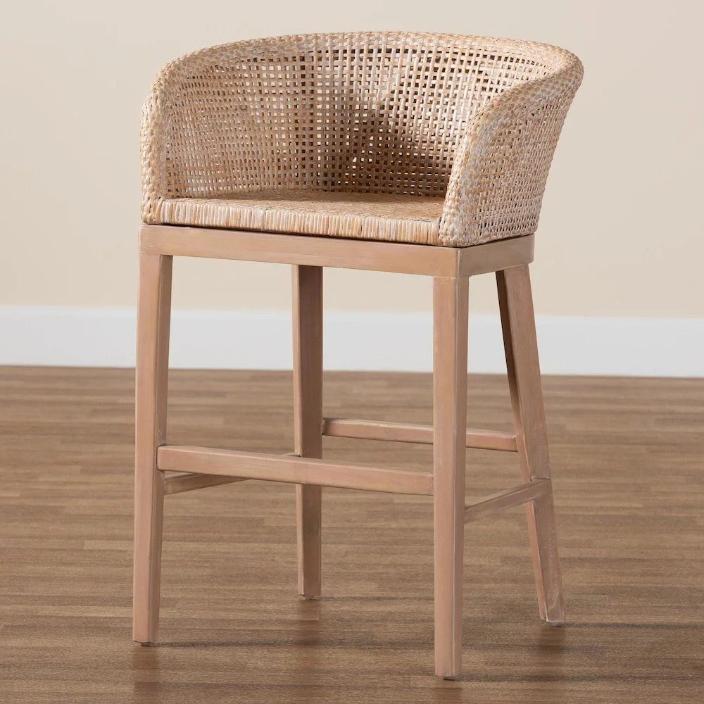 bali & pari Papua Antique White Washed Rattan and Mahogany Wood Counter Stool | Walmart (US)