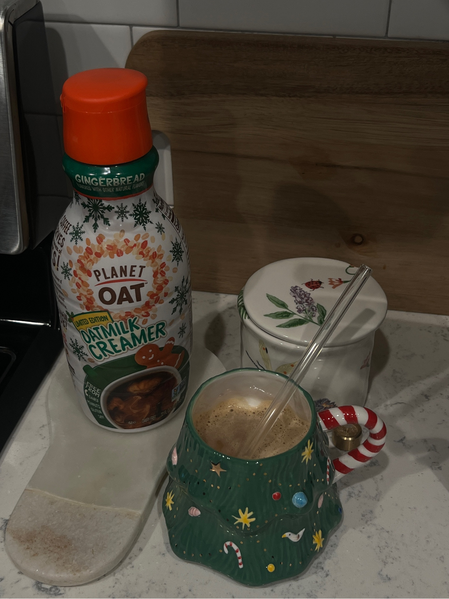 festive coffee is the best coffee! Linked a similar mug :) the butter keeper in the back is a new addition to our kitchen from the wedding registry & it adds so much character & makes me so happy 🫶🏼

#LTKhome #LTKHoliday #LTKfindsunder50