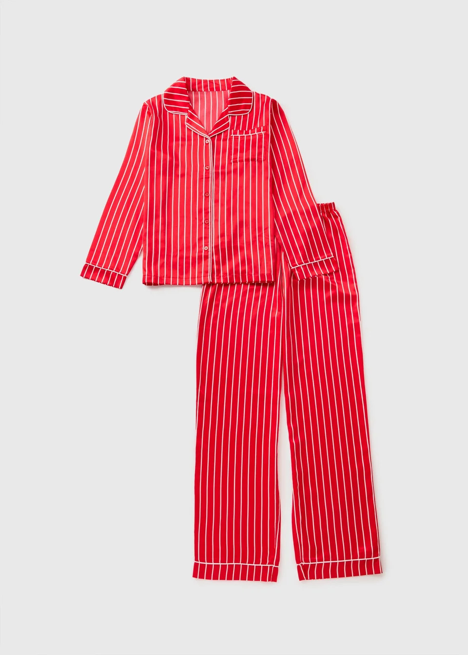 Girls Red Christmas Stripe Satin Pyjama Set (4-12yrs) | Matalan (UK)