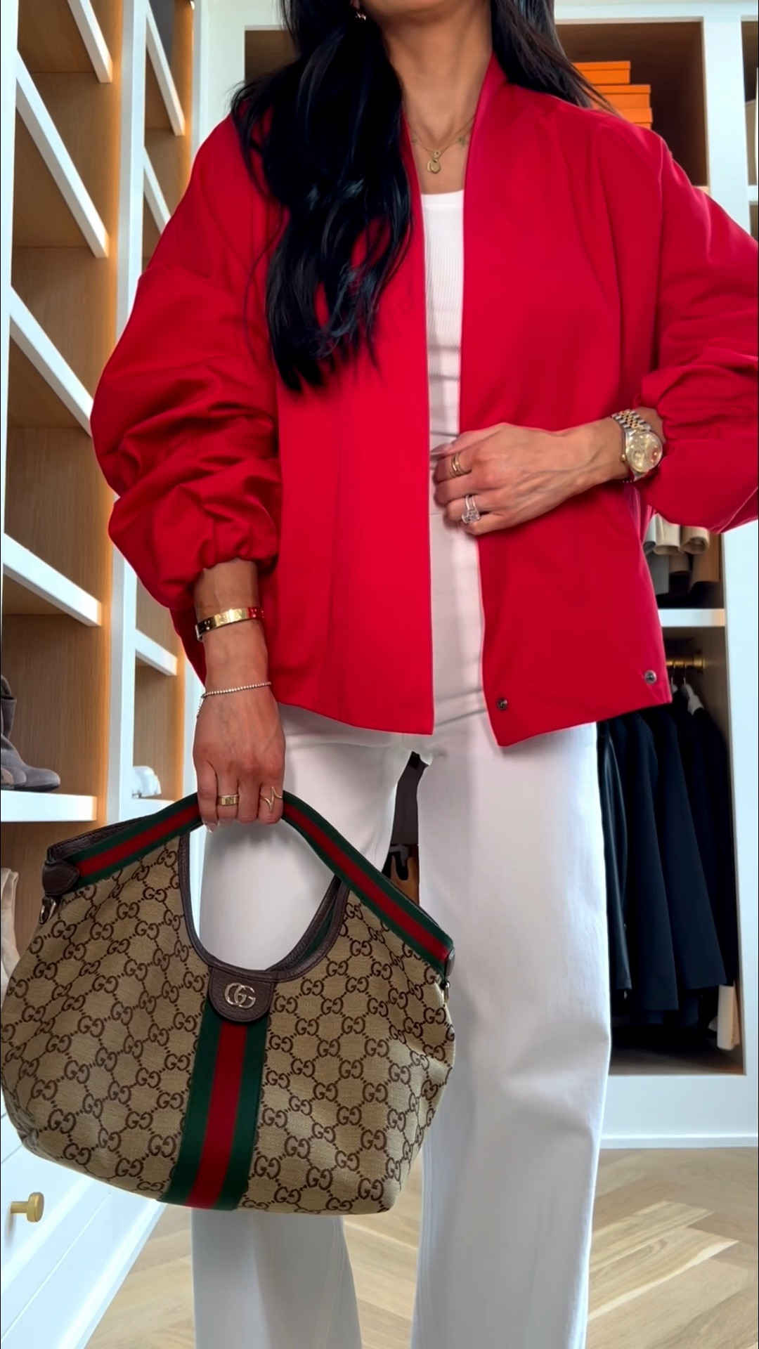 Casual summer outfit
Aritzia tank top wearing an xa
Citizens white jeans wearing a 23
Zara red bomber jacket wearing an xs
Gucci giglio bag

#LTKootd #LTKSeasonal #LTKOver40