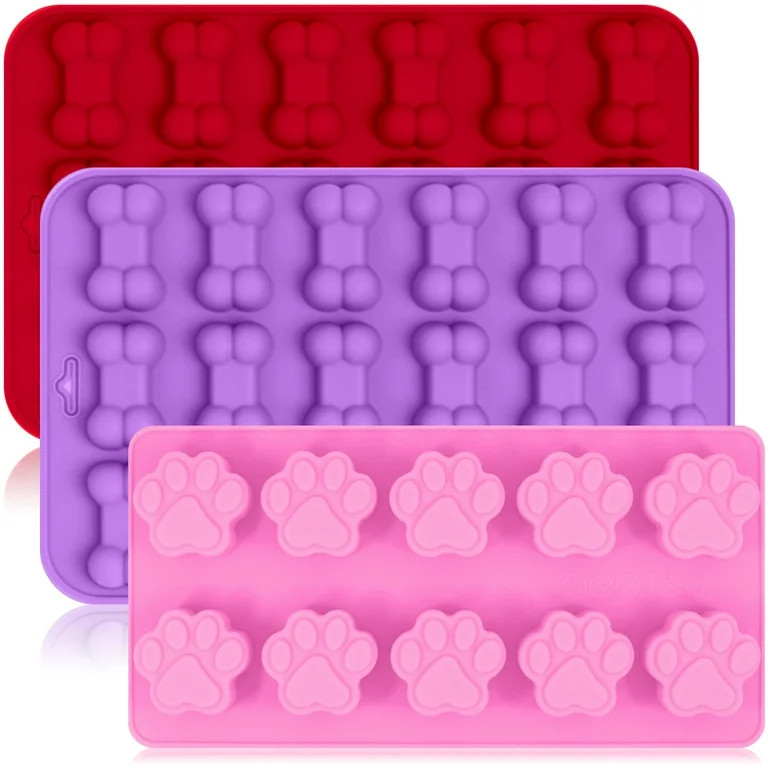 3 Pack Silicone Ice Molds Trays with Puppy Dog Paw and Bone Shape, FineGood Reusable Bakeware Mak... | Walmart (US)