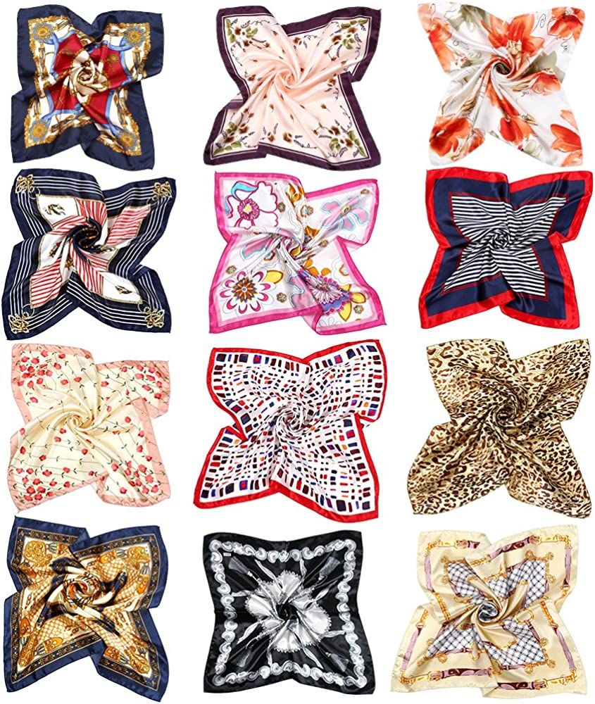 Women Small Square Satin Scarf Mixed Neck Head Scarf Set 19.7 x 19.7 inches | Amazon (US)