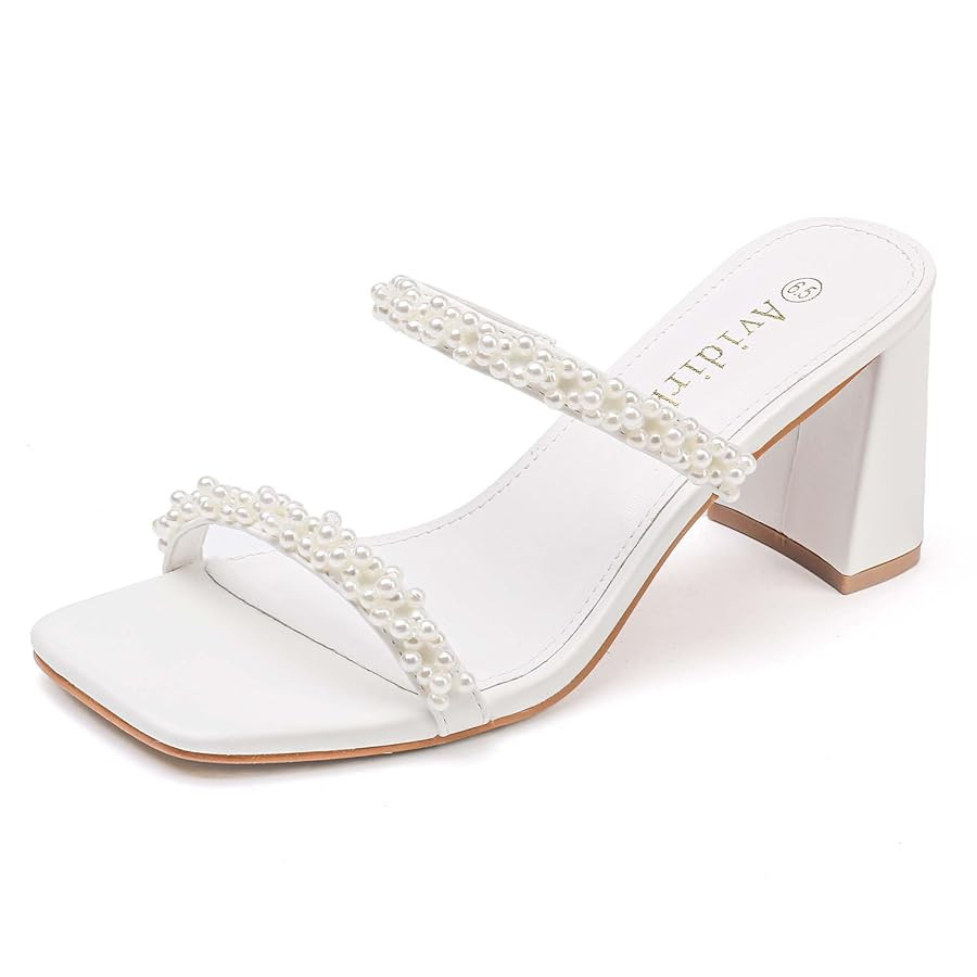 Women's Square Open Toe Heeled Sandals Two Strap Mules Slip On Block Chunky Mid Heels Sandals | Amazon (US)