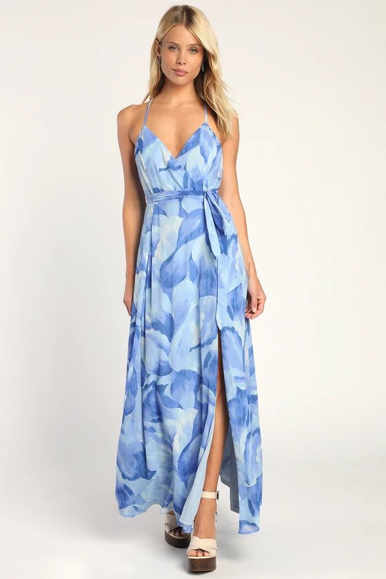 The Way to Perfection Blue Abstract Print Surplice Maxi Dress | Lulus (US)