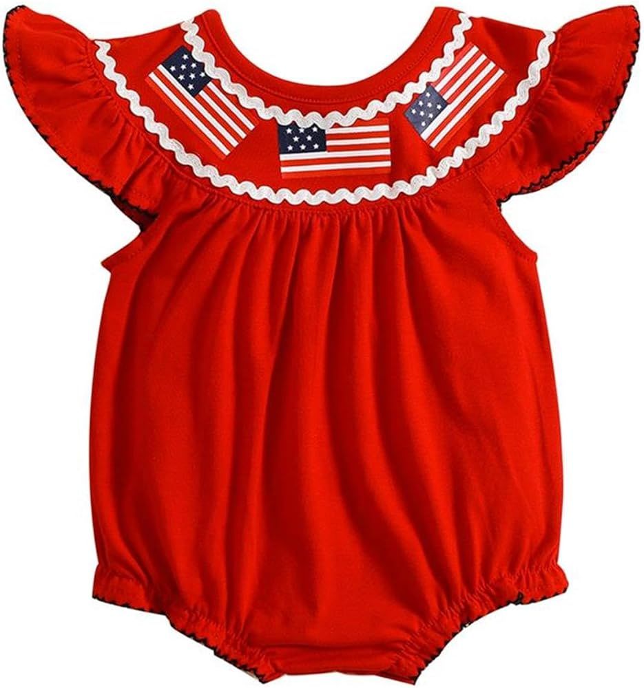 Baby Girls 4th of July Onesie Romper American Flag Jumpsuit Infant Bodysuit Independence Day Patr... | Amazon (US)