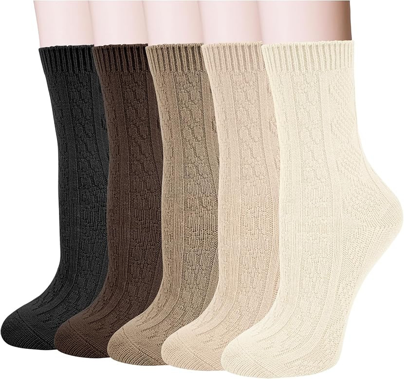 Justay 5 Pairs Womens Wool Socks Vintage Warm Winter Socks Thick Cozy Socks Knit Casual Crew Sock... | Amazon (US)