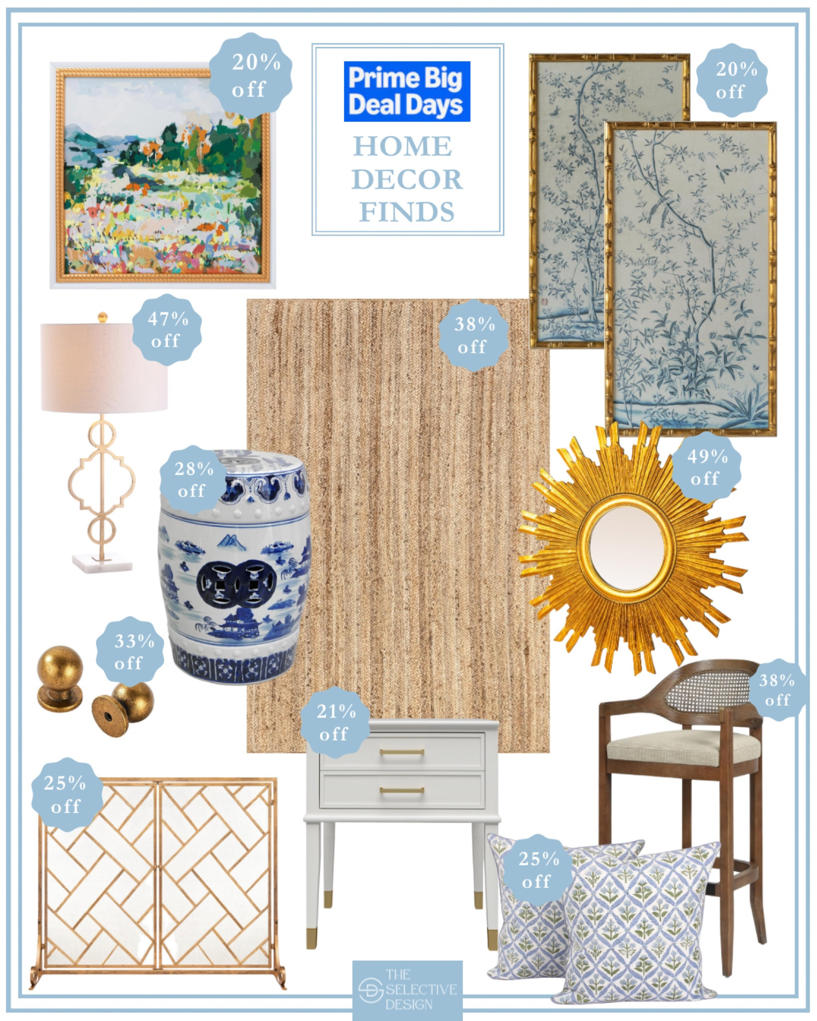 The best Amazon prime day home decor finds! So many great deals! 

Timeless home decor, prime day, Amazon home, Grandmillennial home, southern home, gold mirror,  chinoiserie stool, rattan chair, bar stool, white nightstand, sunburst mirror, Amazon art, Amazon home decor, amazon abstract art, gold lamp, jute rug, sisal rug, neutral rug, natural fiber rug, gold fireplace screen, gold knobs, Amazon home 

#LTKHome #LTKFindsUnder50 #LTKxPrimeDay