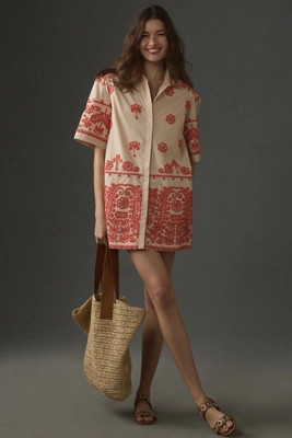 Maeve Short-Sleeve Collared Mini Shirt Dress | Anthropologie (US)