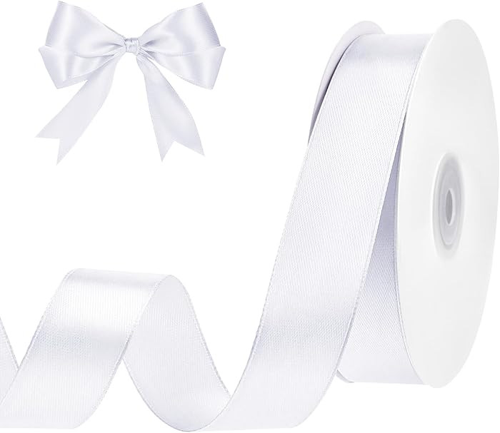 White Ribbon 1 Inch 50 Yards White Satin Ribbon for Crafts DIY Hair Chair Cheer Bows Christmas Be... | Amazon (US)