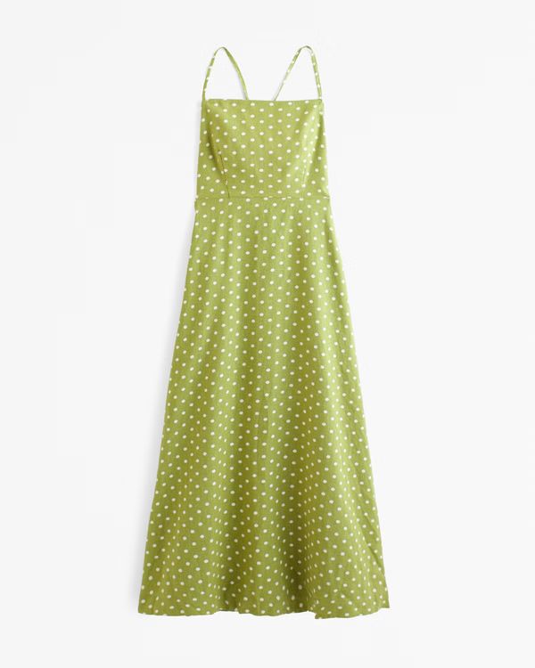 Women's Lace-Up Linen-Blend Maxi Dress | Women's | Abercrombie.com | Abercrombie & Fitch (US)