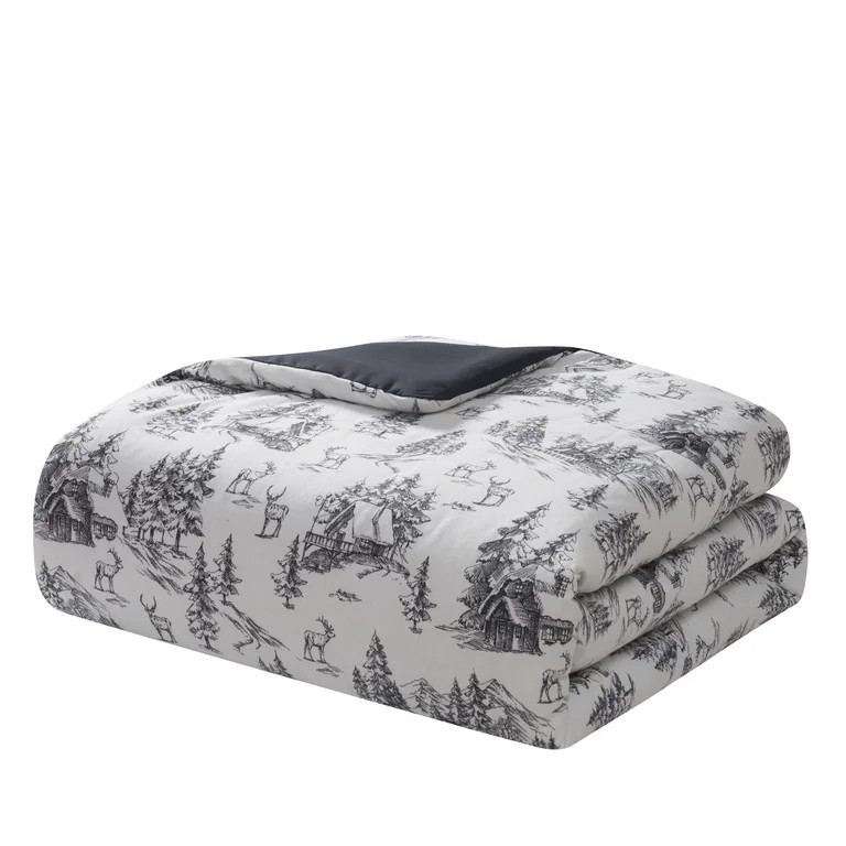 My Texas House Norwich Forest 3-Piece Ivory/Black Cotton Flannel Comforter Set, Full/Queen | Walmart (US)