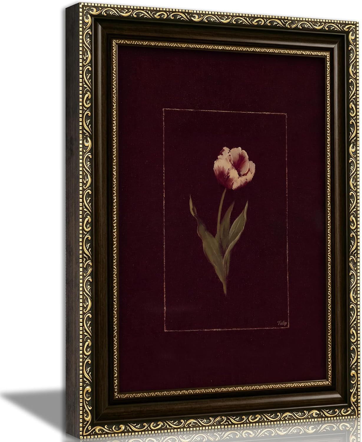 Vintage Gold Framed Tulip Wall Art, Moody Dark Floral Oil Painting Canvas Print, Gothic Burgundy Botanical Wall Decor, Antique Dark Academia Flower Poster Artwork for Bedroom Living Room | Amazon (US)