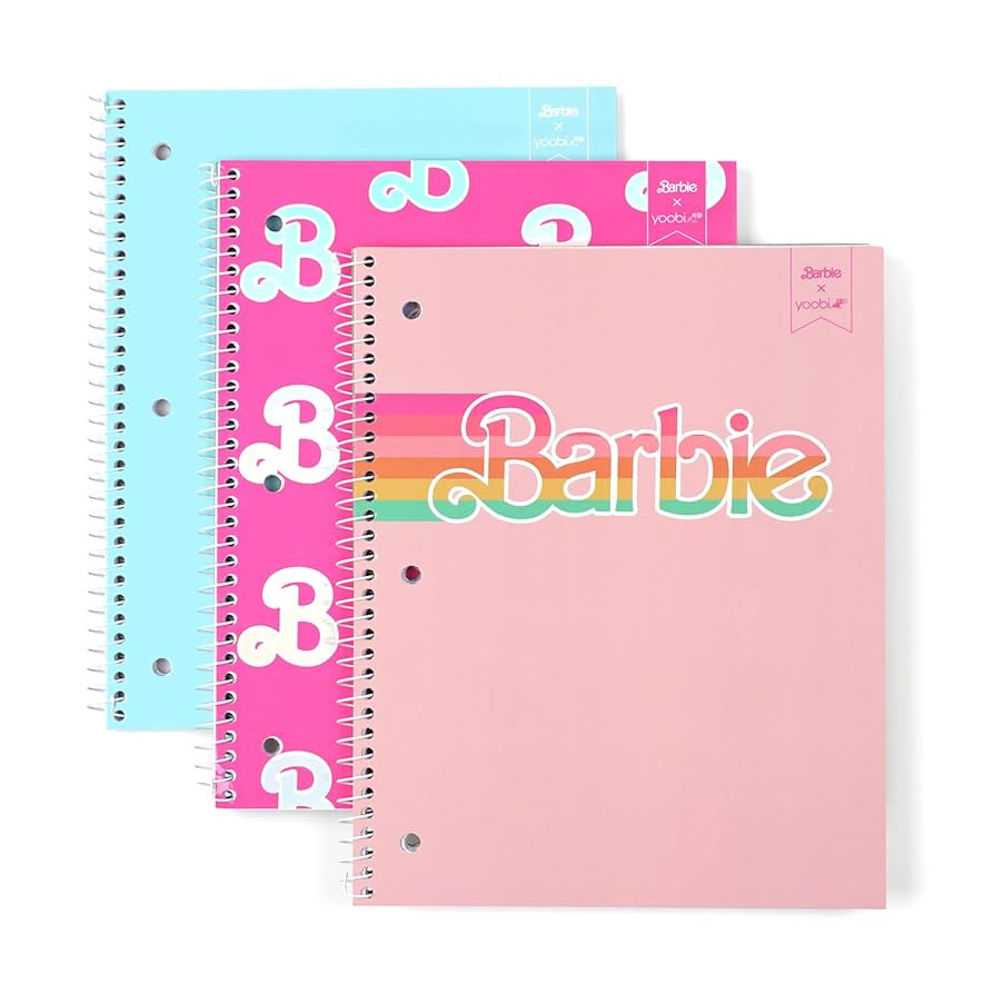 Yoobi Barbie X College Ruled Spiral Notebook Set – 3-Pack of 1 Subject Notebooks, Pink, Blue & ... | Amazon (US)