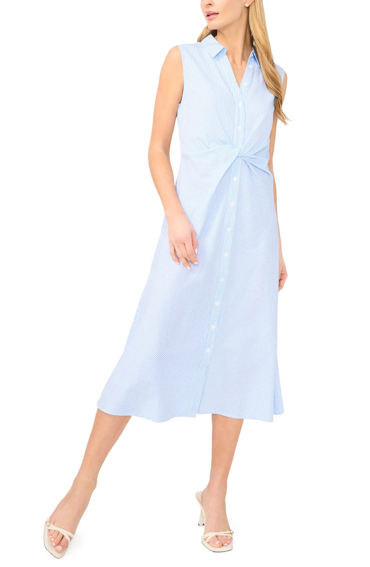 Halogen® Stripe Twist Detail Sleeveless Cotton Shirtdress | Nordstrom | Nordstrom