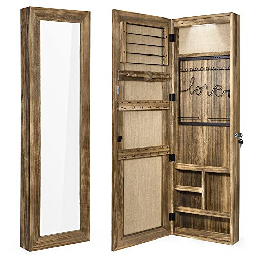 SRIWATANA Jewelry Armoire Cabinet, Solid Wood Jewelry Organizer with Full Length Mirror Wall/Door Mo | Amazon (US)