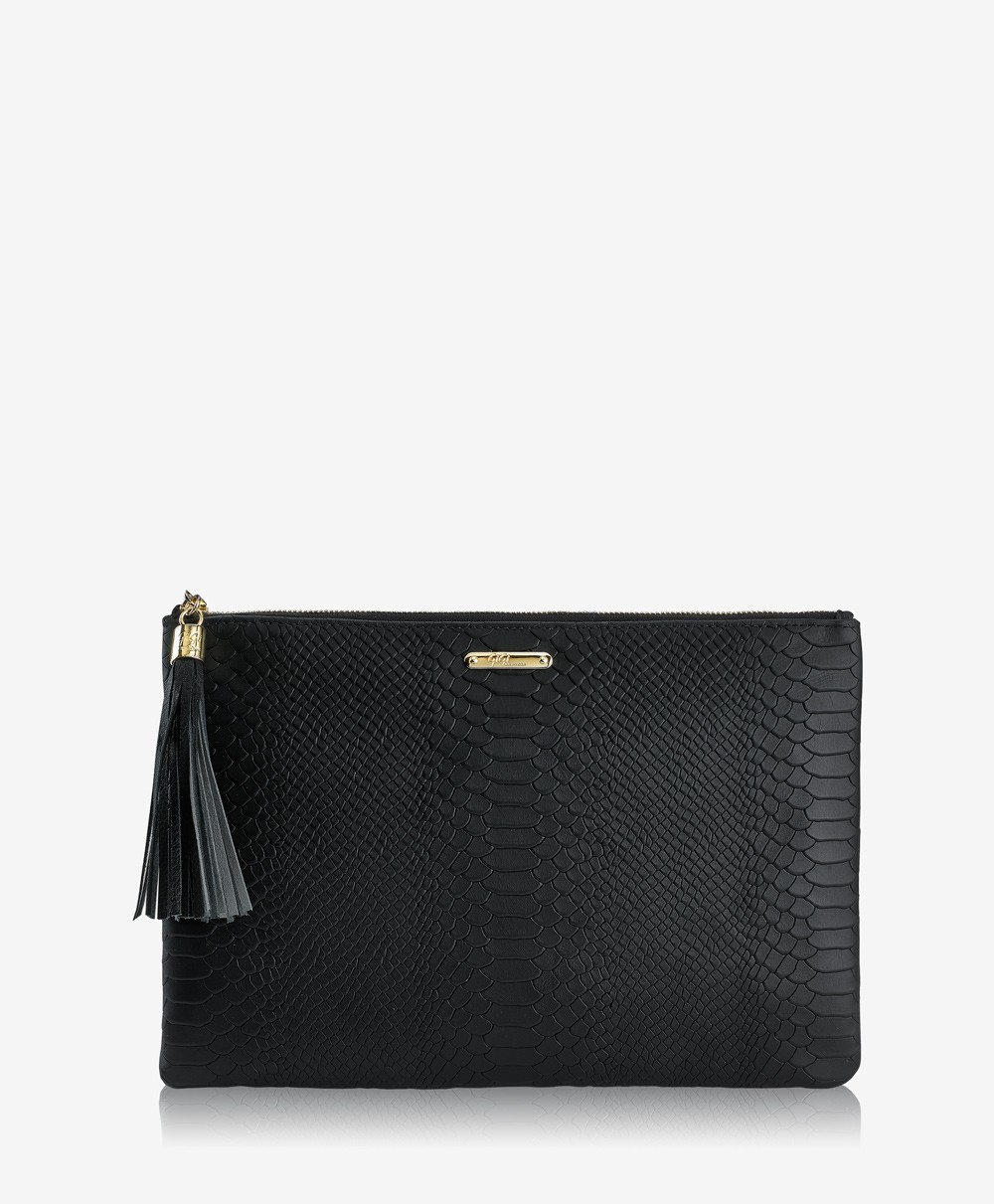 Uber Clutch Black Embossed Python Leather | GiGi New York / Graphic Image