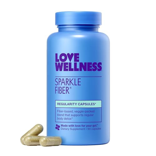 Love Wellness Sparkle Fiber | Fiber Supplement with Digestive Enzymes | Greens Superfood Powder & Psyllium Husk Powder | Promotes Gut Health for Women | Regularity & Bloating Relief | 90 Count | Amazon (US)