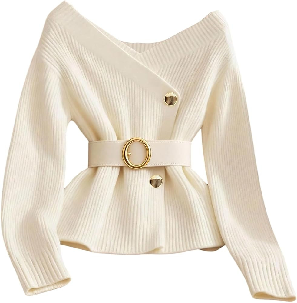 MakeMeChic Women's Winter Tops Long Sleeve Sweater Wrap V Neck Button Down Sweaters Teacher Outfi... | Amazon (US)