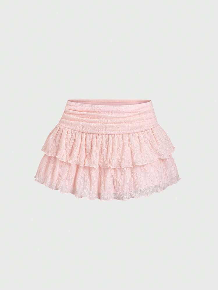 Sweetra New Romantic Pink Lace Mini Skirt, Versatile For Vacation And Daily Wear | SHEIN